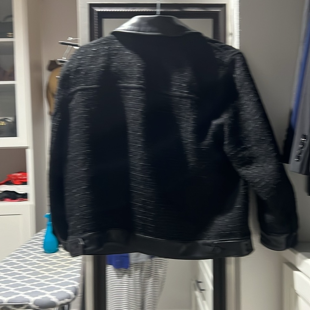 Calvin Klein tweed jacket with faux leather trims. Size L, NWOT.Gorgeous black. - Picture 3 of 3